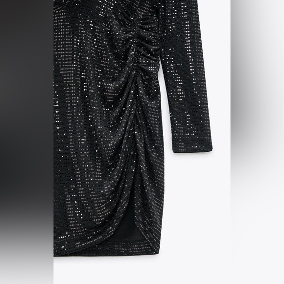 Zara Shiny Shimmer Appliqué Draped Mini Dress - Picture 7 of 8